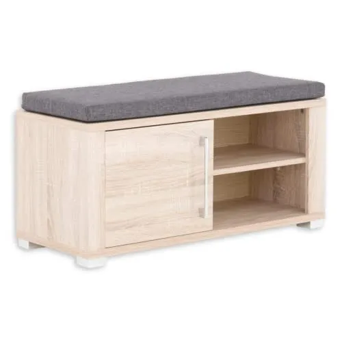 Stella Trading GO Schuhbank in Sonoma Eiche Optik - Drohnen - Bequeme Sitzbank mit Stauraum für Schuhe und Platz für Handtaschen, ideal für Ihren Flur. Rustikales Design trifft auf praktische Funktionalität!
