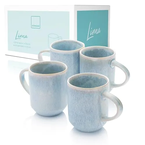 Sänger Tassen Set Lima 4 tlg - Handmade Kaffeetassen für 4 Personen - Thermobehälter mit einzigartigem handmade Design, spülmaschinenfest und stapelbar für platzsparende Lagerung, ideal für jeden Kaffeegenuss.