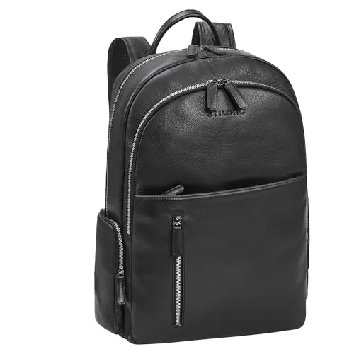 STILORD Rio Premium Leder-Rucksack Herren Schwarz – Eleganter Business Rucksack für 15.6 Zoll Laptops - Hochwertiger Rucksack aus echtem Leder im Vintage-Stil, ausgestattet mit durchdachter Fächeraufteilung und maximalem Komfort – ideal für Arbeit, Uni und Reisen.