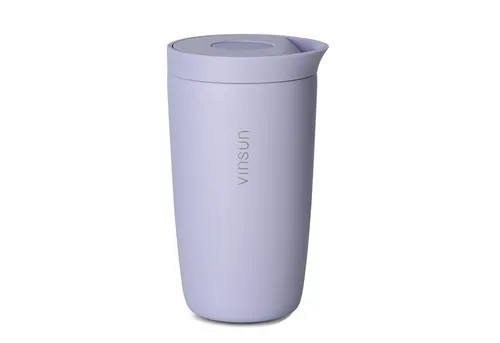 Vinsun Thermobecher 350ml - Auslaufsicherer Edelstahl Isolierbecher mit Einhandbedienung - Thermobehälter, doppelwandig isoliert und bruchfest, ideal für unterwegs. Perfekt für Tee und Kaffee mit praktischem Quick Press Verschluss in Lila.