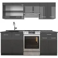 Vicco Küchenzeile R-Line, Anthrazit Hochglanz, 200 cm - Küchenzeilen mit höhenverstellbaren Füßen für perfekte Anpassung. Genießen Sie eine elegante und gut organisierte Küche, ideal für kulinarische Abenteuer.
