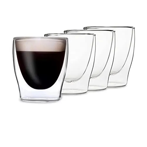 DUOS® Espressotassen Glas 4x80ml, Doppelwandige Gläser Latte Macchiato, Doppelwandige Kaffeegläser, Teegläser, Cappuccino Gläser, Eiskaffee Thermogläser doppelwandig, Latte Macchiato