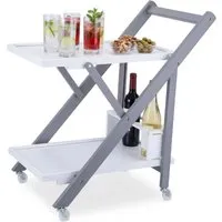 relaxdays Servierwagen Bambus 2 Etage, Weiß-Grau - Vielseitiger Servierwagen aus robustem Bambus mit 2 Ablagen. Ideal für Küche oder Wohnzimmer, mobil dank 4 Rollen. Praktisch für Getränke, Snacks und Deko, passt perfekt in moderne Einrichtungsstile.