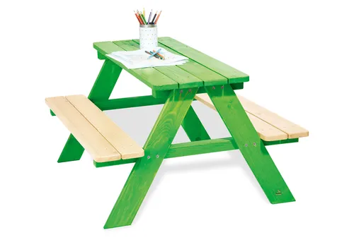Pinolino Kindersitzgarnitur Nicki für 4 - Loungemöbel & Sitzgruppen, aus robustem Holz, ideal für Kinder mit einer Sitzhöhe von 28 cm und einem rechteckigen Tisch für gesellige Spielstunden.