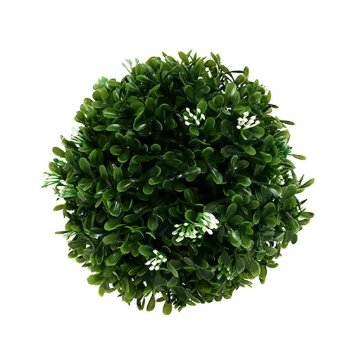 Buchsbaum-Kugel Deko-Kunstpflanze Ø15cm mit Blüten grün