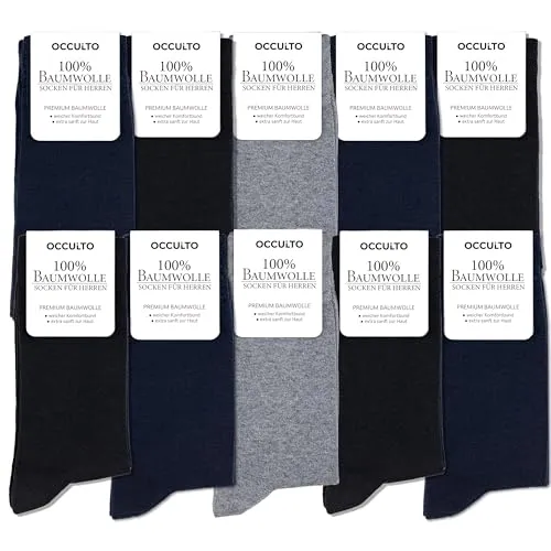 Occulto Herren 100% Baumwolle Socken 10-20er Pack (Modell: Ingo) 43-46 4 Paar Schwarz | 4 Paar Navy| 2 Paar Grau