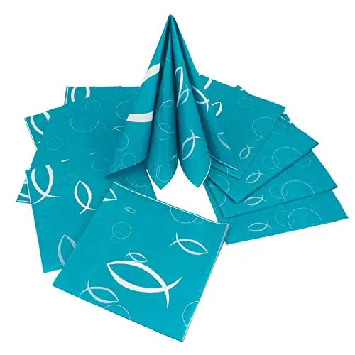 Oblique Unique® 20 Fisch Servietten Kommunion Taufe Konfirmation Weihnachten Türkis Taufdeko Deko Tischdeko