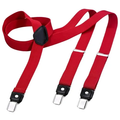 DonDon Hosenträger Herren rot schmal 2,5 cm - Extra starke Clips für Anzug - Hosenträger Herren extra stark - Ideal für Männer oder Damen Rockabilly Suspenders