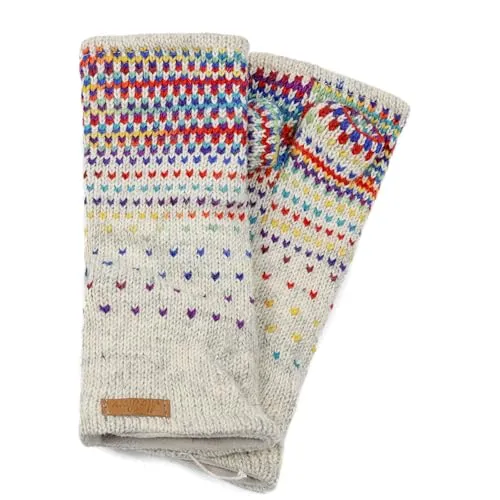 Damen Pulswärmer Armstulpen Modell Ida Naturhellgrau Regenbogen 2 94R