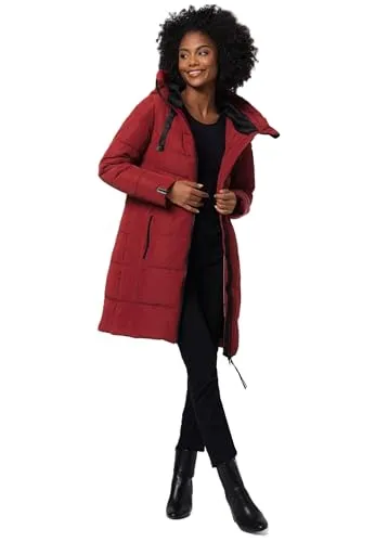 MARIKOO Damen Winterjacke B978 mit Teddyfell - Funktionsjacken: Warme, lange Steppjacke mit wind- und wasserabweisendem Obermaterial und kuscheligem Teddyfell für optimalen Kälteschutz.