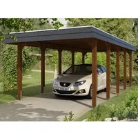 Einzelcarport SKAN HOLZ Spreewald mit schwarzer Blende - Flachdach-Carport aus hochwertigem Holz, inklusive Pfostenanker für einfache Montage – ideal für den Schutz Ihres Fahrzeugs im Garten.