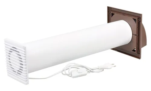 Klein Leise Lüfter Set 100mm + Lüftungsrohr + Aufnahme + Kabel - Braun 93 m3/h