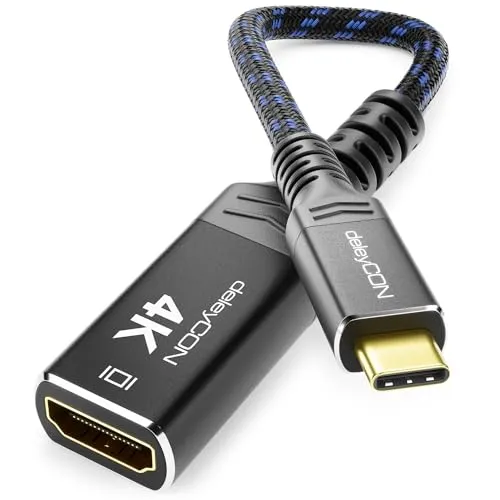 deleyCON 4K USB-C auf HDMI Adapter aus Aluminium (4K@60Hz Monitor/TV/Beamer) Thunderbolt 3/4, für iPhone 17 16 15 Pro Max Air, MacBook, iPad Pro/Air, Galaxy S25 S24 S23, Notebook, Tablet