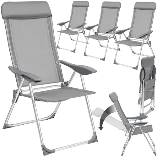 tectake Gartenstuhl 4er Set - Klappbare Stühle in Grau - Stühle, 4-teiliges Set mit verstellbarer Rückenlehne und pflegeleichtem, synthetischem Netzgewebe für optimale Belüftung – ideal für den Garten oder Balkon.