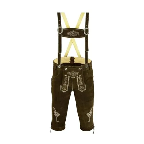 Speed4allkinds Herren Trachten Lederhose Kurz oder Kniebund in 5 Farben Größe 46 bis 60 Neu (48, Kniebund Hose Dunkelbraun)