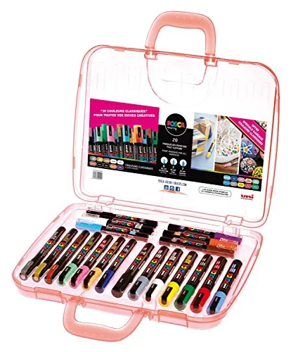 POSCA Marker UNI Malkoffer Klassik 20er Set - Schreibutensilien: 20 hochwertige Marker in leuchtenden Farben, ideal für kreative Projekte und Kunstwerke.