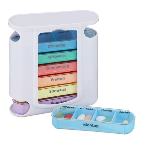 Pillendose Medikamentenbox Wochendosierer 4 Fächer bunt Pillendose 7 Tage