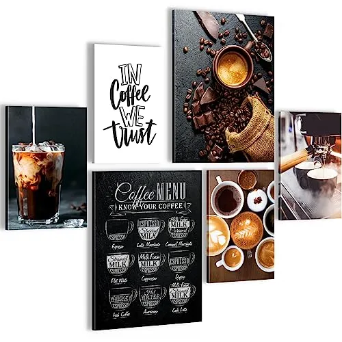 Novart Wandbilder Set Kaffee Coffee Küche - KEIN EXTRA RAHMEN BENÖTIGT - Modern Deko - Esszimmer Küchenbilder N027763a