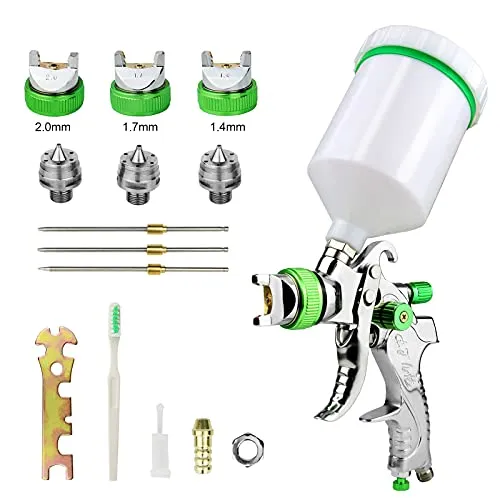 HVLP Professionelle Farbspritzpistole mit 3 Düsen 1,4 mm, 1,7 mm, 2,0 mm und 600 ccm, für Autos, Decken, Wände, Böden