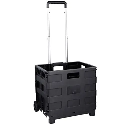 Faltbarer Transport-Trolley Einkaufstrolley Einkaufswagen Trolley Schwarz Einkaufsroller Einkaufskiste Klappbar 25kg Transportgewicht