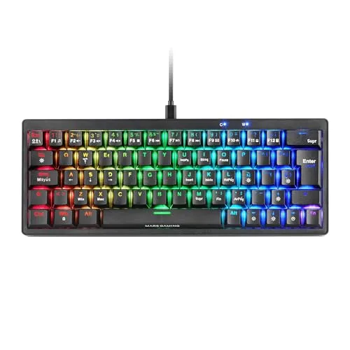 Mars Gaming Mkminipro Gaming-Tastatur Schwarz - Ultrakompakte 60%-Gaming-Tastatur mit RGB-Beleuchtung, ideal für Gaming und produktives Arbeiten. Maximale Anpassbarkeit durch Hot-Swap-fähige mechanische Schalter und vollständige Anti-Ghosting-Technologie.