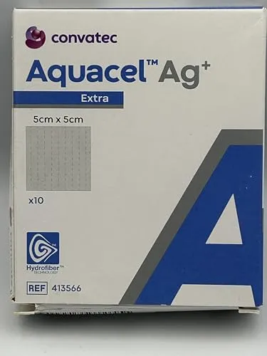 Aquacel Ag + Extra 5x5 cm Kompressen, 10 Stück - Kompressen & Verbände, mit Silbertechnologie für optimale Wundheilung und Infektionsschutz.