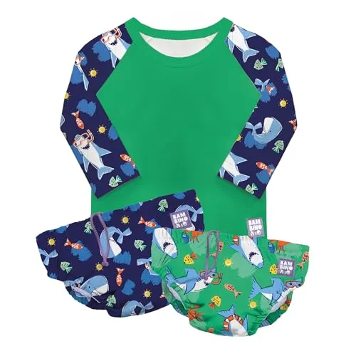 Bambino Mio, revolutionäres wiederverwendbares Schwimm-Set - 2 Schwimmwindeln und 1 Schwimmshirt für Babys und Kleinkinder, Sonnenschutz LSF40+, Meer, (2-3 Jahre), Britische Marke