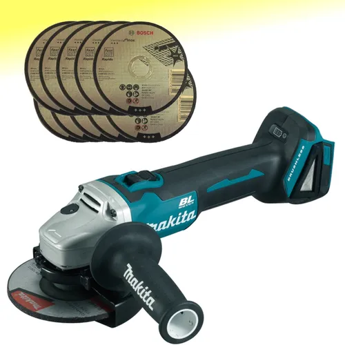 Makita DGA504 Akku Winkelschleifer DGA 504 Z Solo mit 10 Inox Scheiben - Schleifmaschine mit 125 mm Scheibendurchmesser, akkubetrieben und ideal für mobile Anwendungen im Handwerk oder DIY-Projekte.