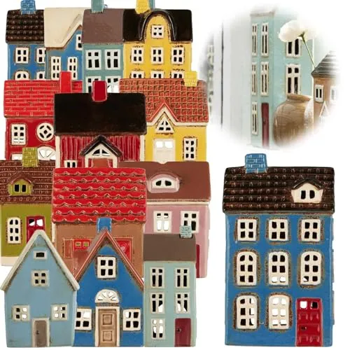 LS-LebenStil Teelichthaus Lichthaus 20cm Braun Braun Keramik Fachwerkhaus Nyhavn Teelichthalter Windlichthalter Kerzenständer Teelichtständer Windlicht für Teelichter Lichterhaus Fachwerkhaus