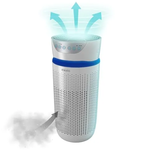 HoMedics Luftreiniger 84 m²mit UV-C, HEPA- & Aktivkohlefilter - Air Purifier für Allergiker, Raucherzimmer, Büros, leise - Entfernt bis zu 99.97% der Allergene, Schimmel, Pollen & Staub, Weiß