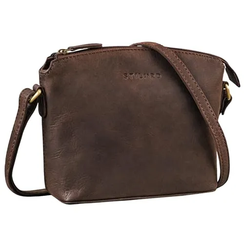 STILORD 'Melinda' Elegante Ledertasche Damen Umhängetasche Klein Schultertasche für Frauen Freizeittasche Crossbody Bag Vintage Tasche Handtasche Echtleder, Farbe:muskat - braun