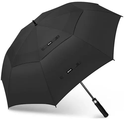 KEYHOT Golf Regenschirm XL Sturmfest, Großer Regenschirm Sturmfest Stabil, GolfSchirm für Herren Damen 2 Personen (Schwarz)
