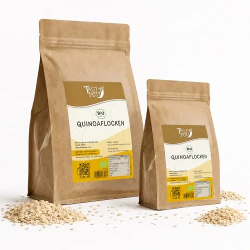 Tasty Pott Bio Quinoa Flocken 500g | Vielseitige Quinoa Flocken | kontrolliert biologischer Anbau | Vegane Alternative | Lecker | glutenfrei | Kochen Müsli Porridge