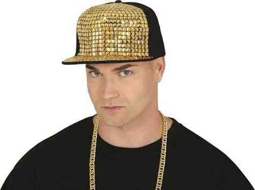 FIESTAS GUIRCA | Rapper Mütze mit goldenen Nieten (Erwachsene Unisex) - Kostümzubehör für 90er Jahre Partys und Hip Hop Feiern - Ideal für Schwarz-Gold