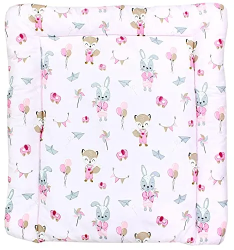 TupTam Baby Wickeltischauflage mit Baumwollbezug Gemustert, Farbe: Fuchs/Kaninchen/Rosa, Größe: 70 x 50 cm