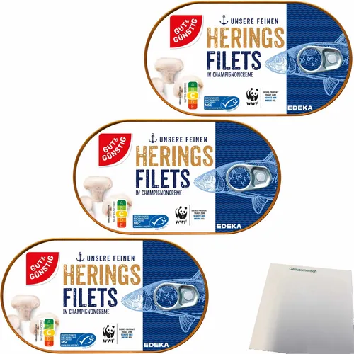Gut&Günstig Heringsfilets in Champignoncreme mit Stückchen 3x200g Dose usy Block
