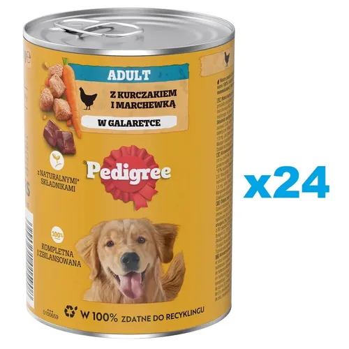 24x400g PEDIGREE Nassfutter mit Huhn und Karotten in Gelee für adulte Hunde