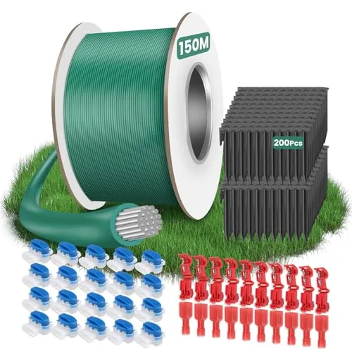 150M Begrenzungskabel Mähroboter – 200 Erdnägel, 20 Mähroboter Kabelverbinder & 10 Anschlussklemmen – Universal Rasenroboter Begrenzungskabel Zubehör Set