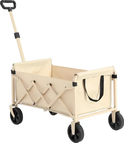 okwish Bollerwagen mit Rädern,Strandwagen zusammenklappbarer mit großer Kapazität,Outdoor-Mehrzweckwagen für Lebensmittel,Camping,Einkaufen,Sport,Garten,Beige