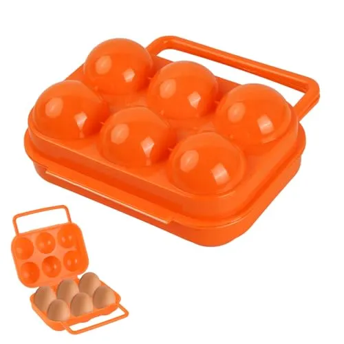 Volumoon Eierbox, 6 Gitter Eieraufbewahrungsbox, Eierkarton Plastik, Tragbare Eierablage, Tragbarer, Zusammenklappbarer Eierträger aus Kunststoff, Eierspender für Küche, Reisen, Camping (Orange)