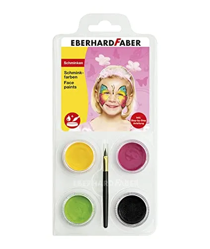 Eberhard Faber 579022 - Kinderschminke Set Schmetterling, 4 Schminkfarben mit Pinsel und Anleitung