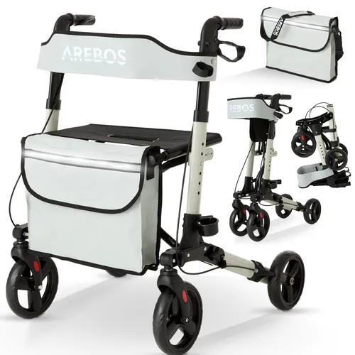 Arebos Leichtgewicht Rollator Aluminium - Faltbar & 6-fach höhenverstellbar - Rollatoren: Komfortabler, faltbarer Rollator mit 360° drehbaren Rädern und praktischer Steighilfe für mühelose Mobilität im Alltag.