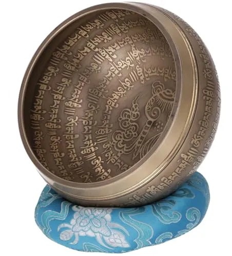 Handgearbeitete gravierte Klangschale mit Klöppel + Kissen von Guru-Shop