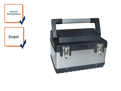 Perel Werkzeugkoffer aus rostfreiem Stahl - Robuste Werkzeugkiste mit herausnehmbaren Einsätzen für optimale Organisation. Ideal für Handwerker und Hobbybastler.