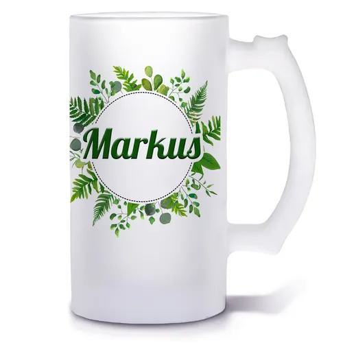 personalisierter Bierkrug mit Name | Blätter grün | Bier Geschenk Männer Natur