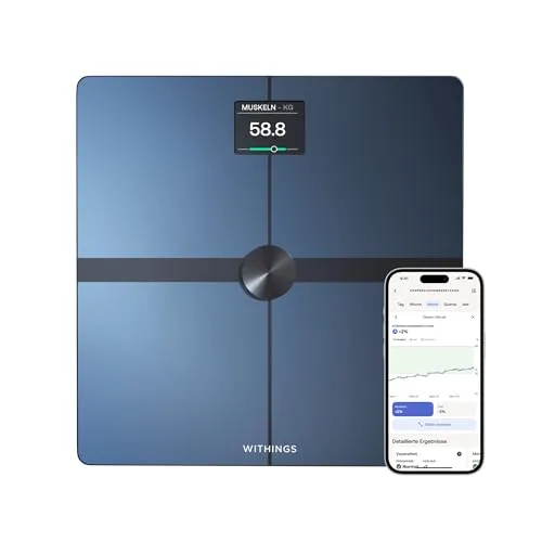 WITHINGS Body Smart — WLAN Digitale Personenwaage / Körperfettwaage für erweiterte Körperzusammensetzung inkl. Muskelmasse, Wasseranteil, Knochendichte