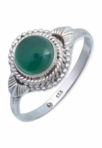 mantraroma Damen Ring Silber mit Stein grünen Onyx Edelstein grün ausgefallen verspielt