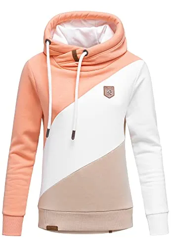REPUBLIX Damen Kapuzenpullover Sweatjacke Pullover Hoodie Sweatshirt RD-008 Corall/Weiß/Beige XL