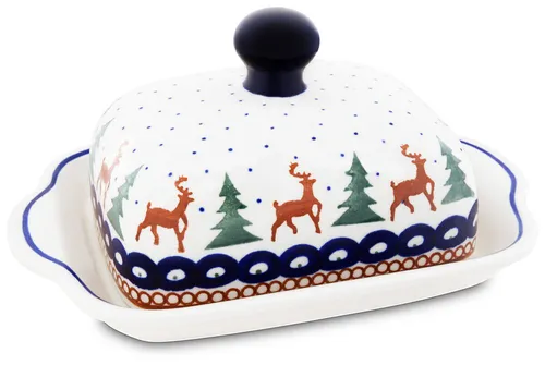 Bunzlauer Keramik Butterdose eckig für 250g - Bunte Keramik Butterdose, spülmaschinenfest und kältebeständig bis -50 °C, ideal für die stilvolle Aufbewahrung von Butter.