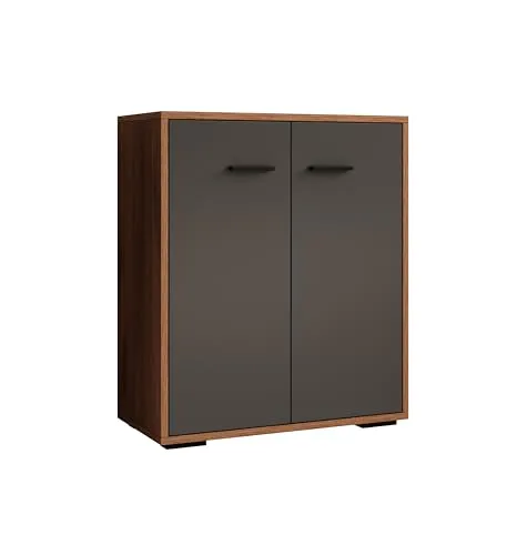 MB Muebles Bonitos | Sideboard Wohnzimmer möbel | Aufbewahrungsschrank | Kleiner Schränk | Breite 60 x Höhe 71 x Tiefe 30 cm | Modern | Farbe Walnuss und Grau | Lander L2